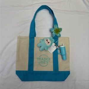 SOLD Trader Joe’s Blue and Cream Tote Bag.  ALL accessories included!